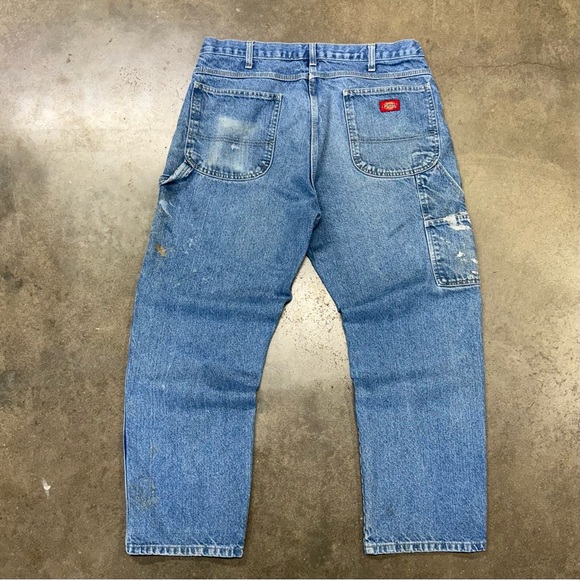 Vintage Dickies Carpenter Jeans Workwear Blue Denim Paint Stains 36x30 USA Made - Picture 1 of 8